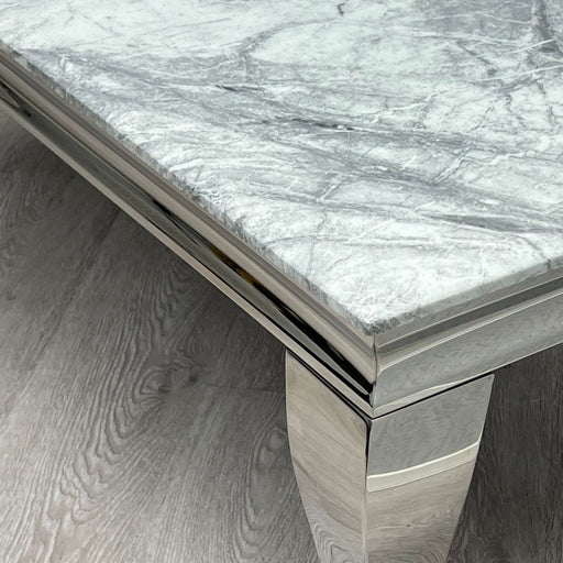 Louis 1.5 Grey Marble & Polished Steel Dining Table - The Furniture Mega Store 