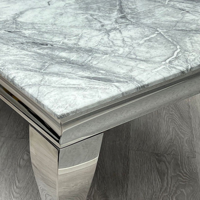 Louis 2m Grey Marble & Polished Steel Dining Table - The Furniture Mega Store 