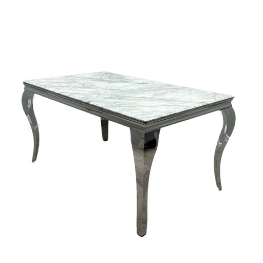 Louis 2m Grey Marble & Polished Steel Dining Table - The Furniture Mega Store 