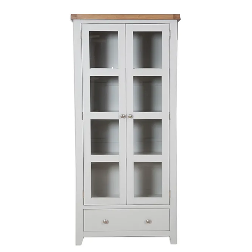 St.Ives French Grey & Oak 2 Door Glazed Display Cabinet - The Furniture Mega Store 