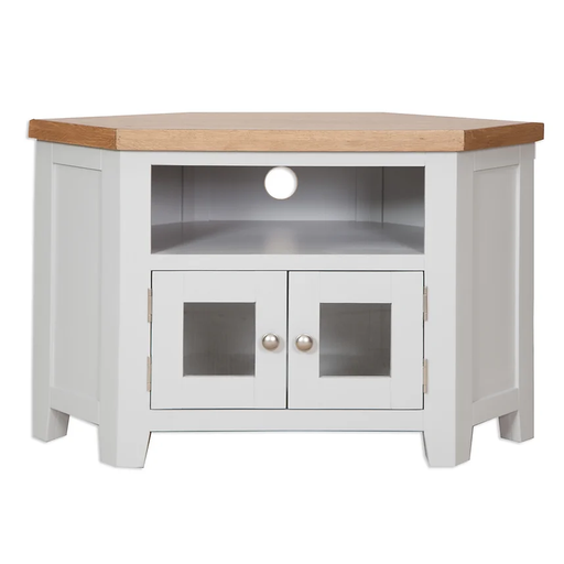 St.Ives French Grey & Oak Glazed Corner TV Cabinet - The Furniture Mega Store 