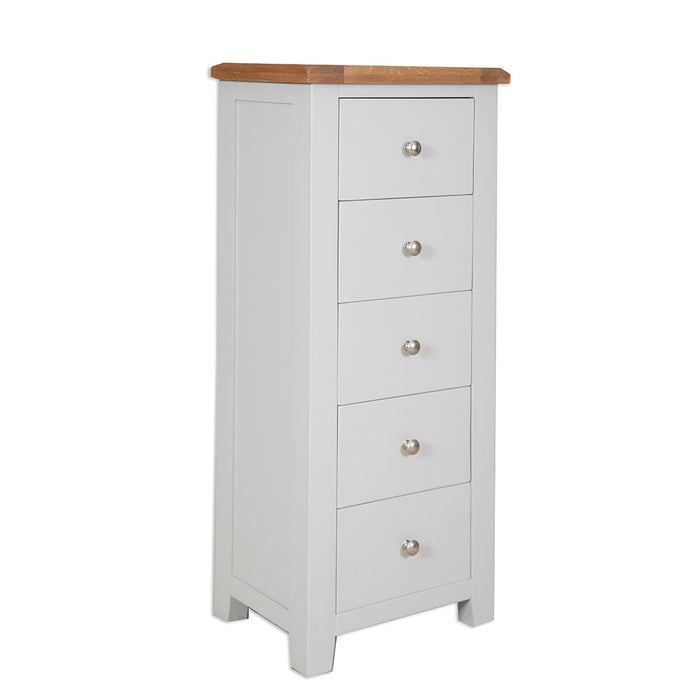 St.Ives French Grey & Oak Tall Boy Chest Of Drawers - The Furniture Mega Store 