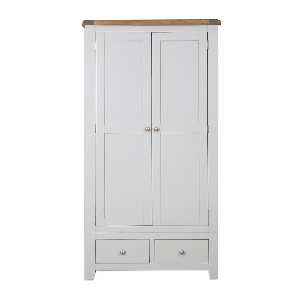 St.Ives French Grey & Oak 2 Door 2 Drawer Wardrobe - The Furniture Mega Store 