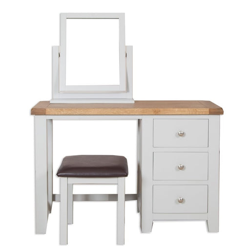 St.Ives French Grey & Oak Dressing Table + Stool + Mirror - The Furniture Mega Store 