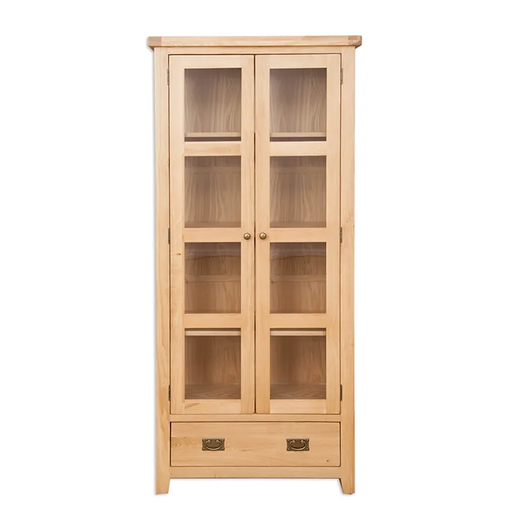 Wiltshire Natural Oak 2 Door 1 Drawer Glazed Display Cabinet - The Furniture Mega Store 