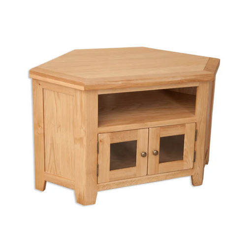 Wiltshire Natural Oak Glazed Corner TV Cabinet - The Furniture Mega Store 