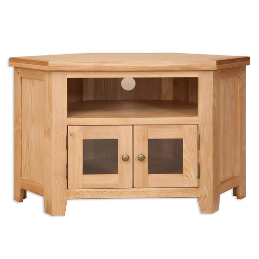 Wiltshire Natural Oak Glazed Corner TV Cabinet - The Furniture Mega Store 