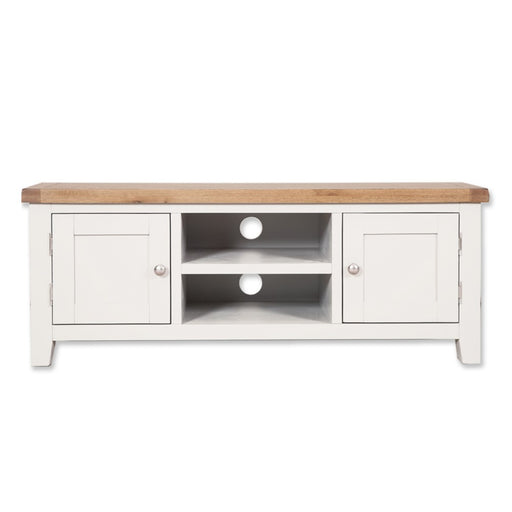 St.Ives White Painted & Oak Large TV Cabinet - 135cm - The Furniture Mega Store 