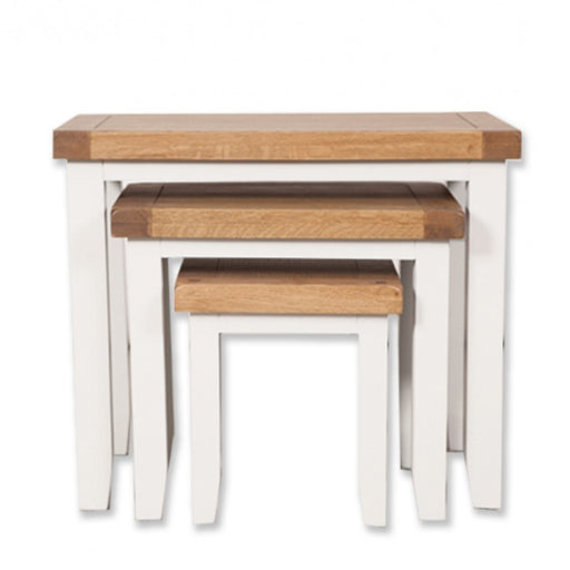 St.Ives White Painted & Oak Nest Of 3 Tables - The Furniture Mega Store 