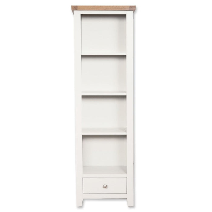 St.Ives White Painted & Oak Tall Slim Bookcase - The Furniture Mega Store 