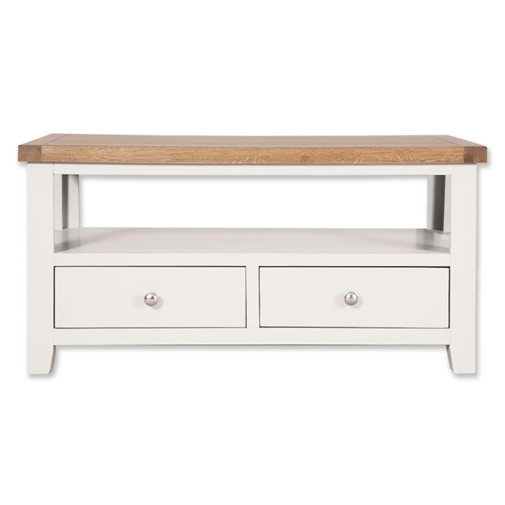 St.Ives White Painted & Oak 2 Drawer Coffee Table - The Furniture Mega Store 
