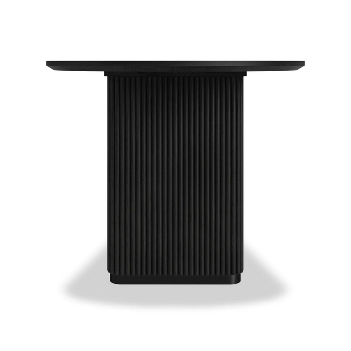 Miles Charcoal Fluted Mango Double Pedestal Curved Dining Table 200cm - The Furniture Mega Store 