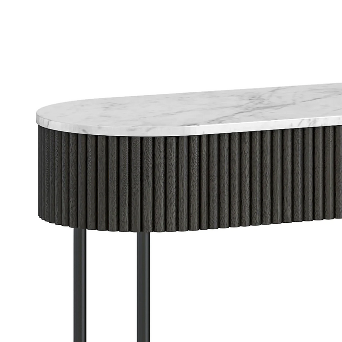 Miles Charcoal Fluted Mango & White Marble Top Console Table 100cm - The Furniture Mega Store 