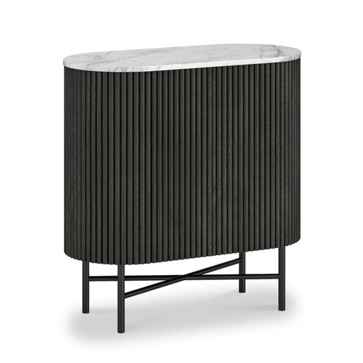 Miles Charcoal Fluted Mango & White Marble Compact Sideboard - 65cm - The Furniture Mega Store 