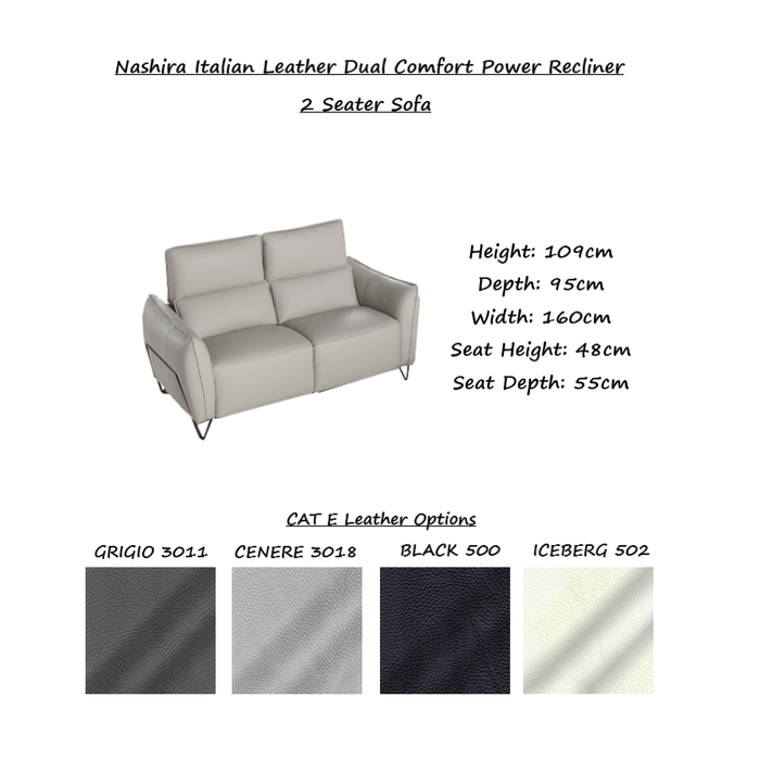 Nashira Italian Leather Dual Comfort Power Recliner Sofa & Chair Collection - Various Options - The Furniture Mega Store 