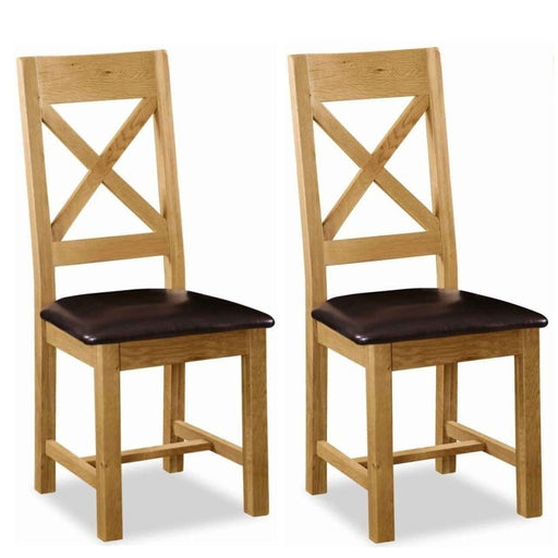 Sailsbury Solid Oak Cross Back Dining Chair with Leather Seat (Sold in Pairs) - The Furniture Mega Store 