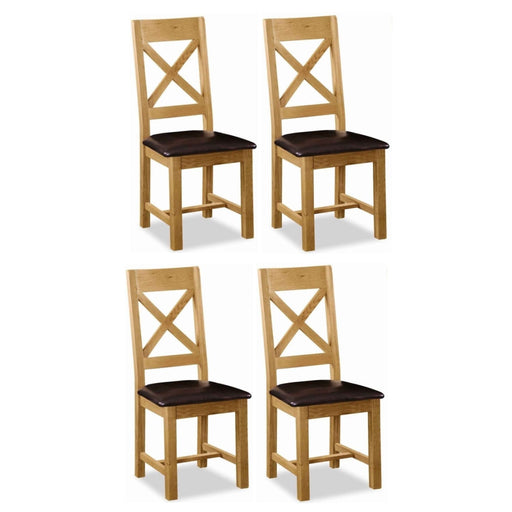 Sailsbury Solid Oak Cross Back Dining Chair with Leather Seat (Sold in Pairs) - The Furniture Mega Store 