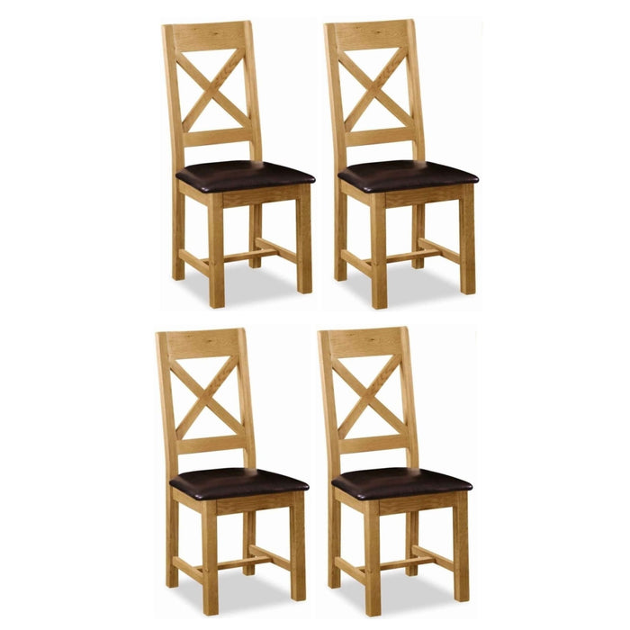 Sailsbury Solid Oak Cross Back Dining Chair with Leather Seat (Sold in Pairs) - The Furniture Mega Store 