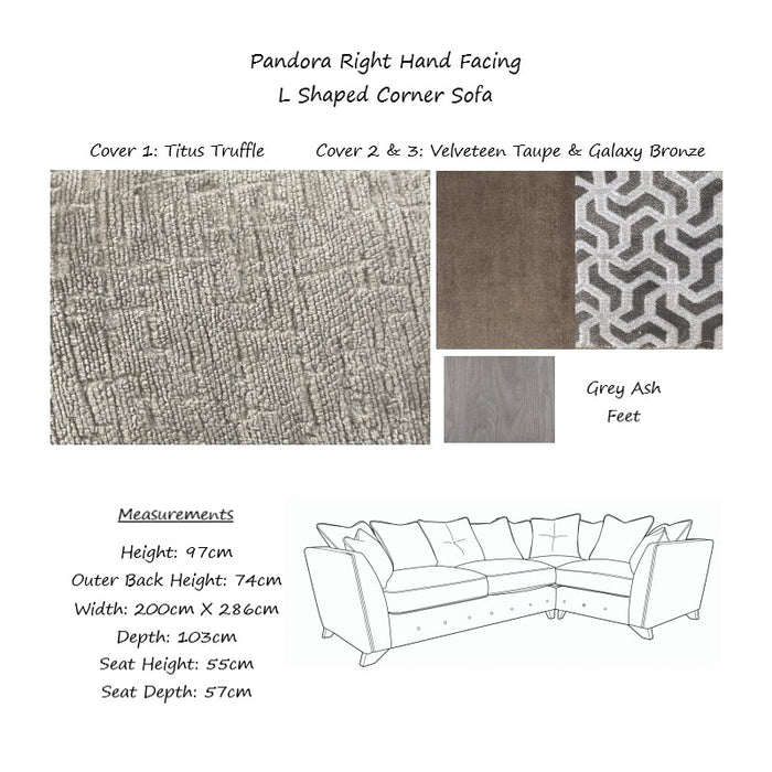 Pandora Fabric Corner Sofa - Choice Of Sizes, Fabrics & Feet - The Furniture Mega Store 
