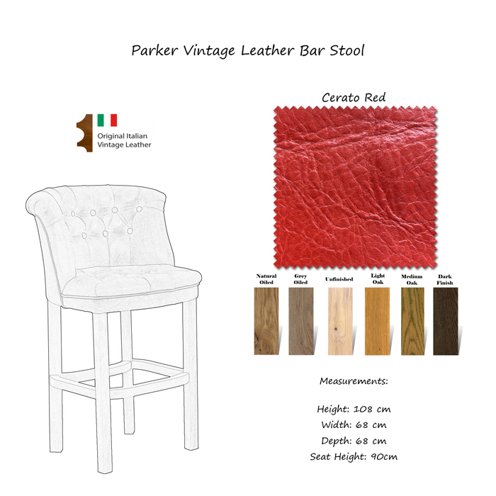 Parker Vintage Leather Buttoned Bar Stool - Choice Of Leathers & Legs - The Furniture Mega Store 