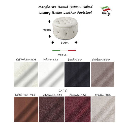 Margherita Round Button Tufted Italian Leather Ottoman - Choice Of Leathers - The Furniture Mega Store 