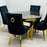 Louis 1.1m Round Black Marble & Gold Leg Dining Table & 4 Majestic Black Velvet & Gold Dining Chairs - The Furniture Mega Store 