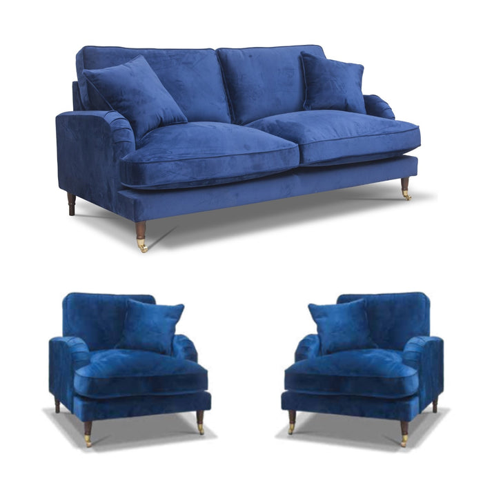 Rupert Velvet 3 Seater Sofa & 2 Armchairs Set - Choice Of Colours - The Furniture Mega Store 