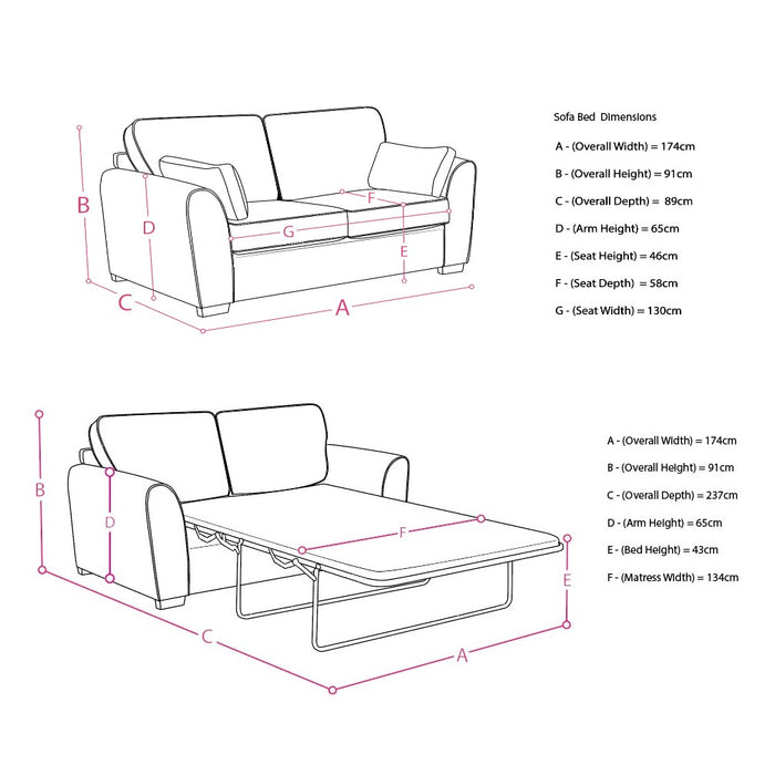 Pacha Fabric Sofa Bed - Choice Of Fabric Colours - The Furniture Mega Store 