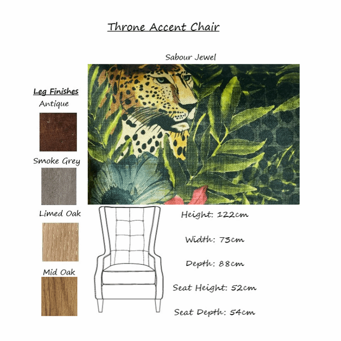 Sabour Jewel Fabric Throne Winged Accent Chair - Choice Of Legs - The Furniture Mega Store 