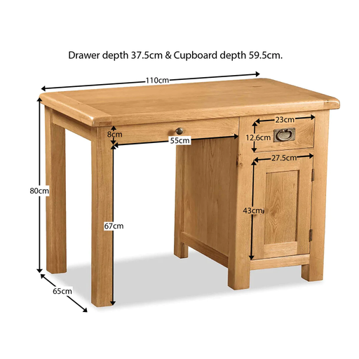 Sailsbury Solid Oak Single Pedestal Desk - 110cm - The Furniture Mega Store 
