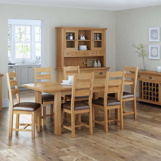 Sailsbury Slatted Back Oak Dining Chair with Leather Seat (Sold in Pairs) - The Furniture Mega Store 