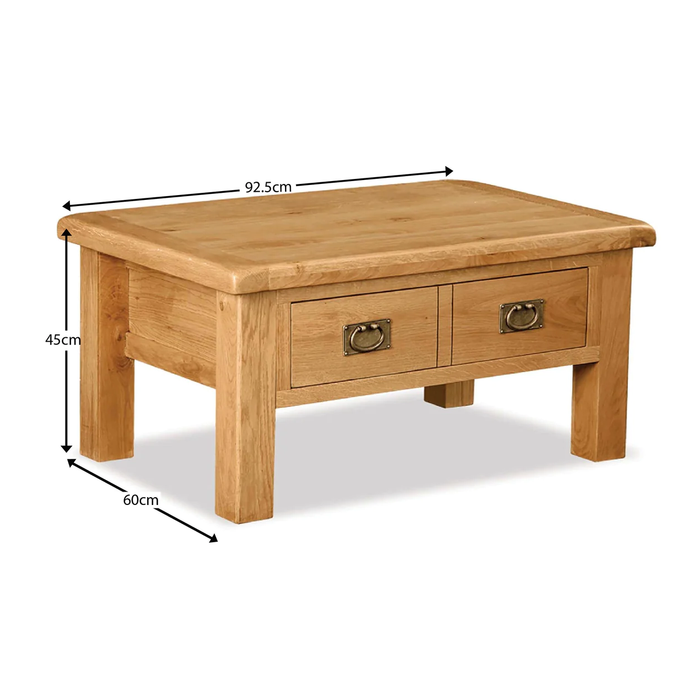 Sailsbury Solid Oak 2 Drawer Coffee Table - The Furniture Mega Store 