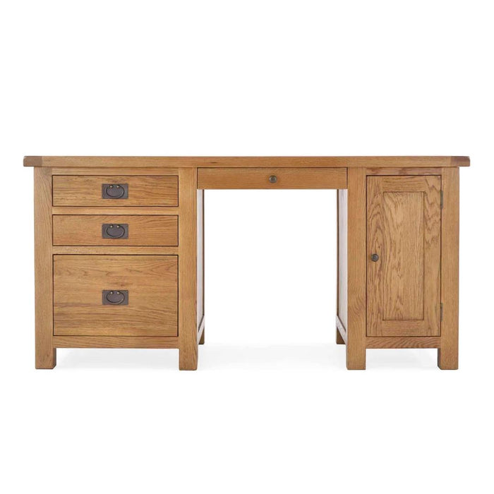 Sailsbury Solid Oak Double Pedestal Desk - The Furniture Mega Store 