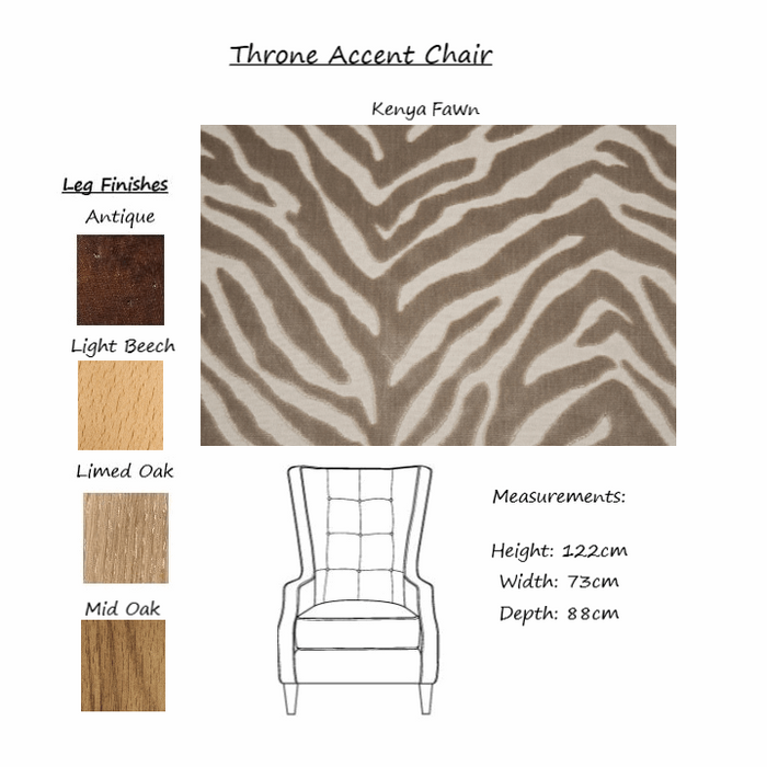 Kenya Fabric Throne Winged Accent Chair - Choice Of Legs - The Furniture Mega Store 