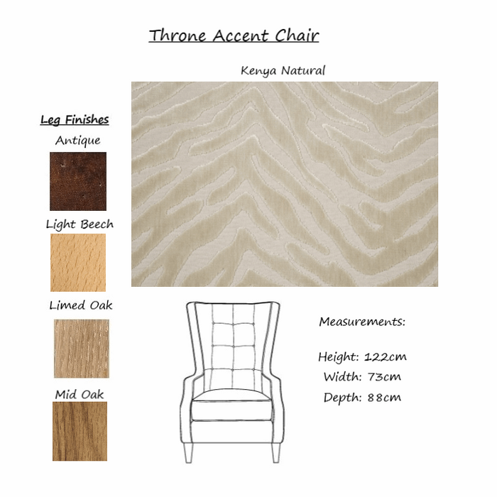 Kenya Fabric Throne Winged Accent Chair - Choice Of Legs - The Furniture Mega Store 