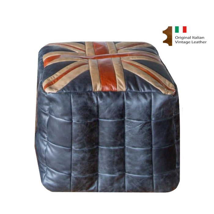 Union Jack Vintage Leather Cube Bean Bag - Large - The Furniture Mega Store 