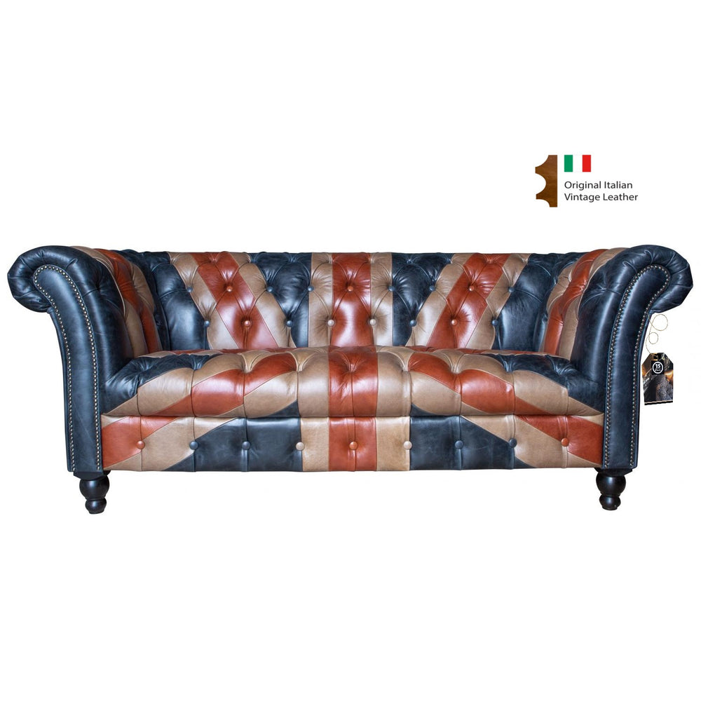 Union Jack Vintage Leather Buttoned Chesterfield Sofa Collection - The Furniture Mega Store 