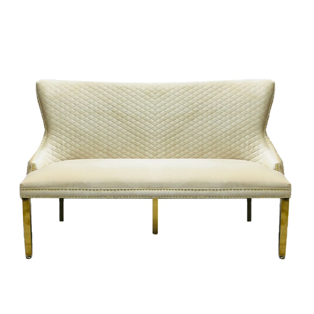 Victoria Cream & Gold Luxury Dining Bench - 160cm - The Furniture Mega Store 