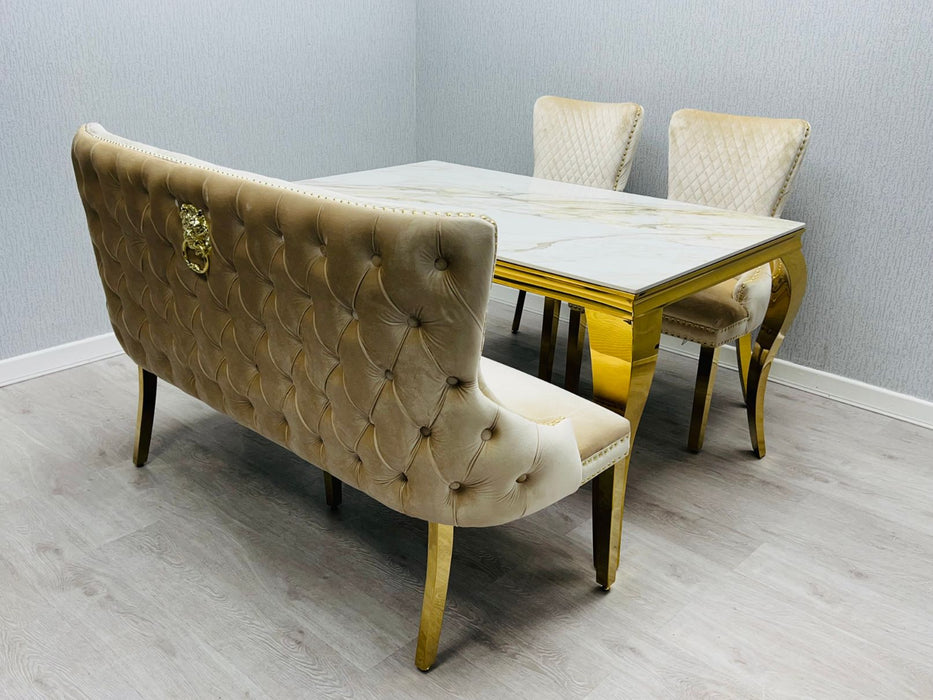 Victoria Cream & Gold Luxury Dining Bench - 160cm - The Furniture Mega Store 