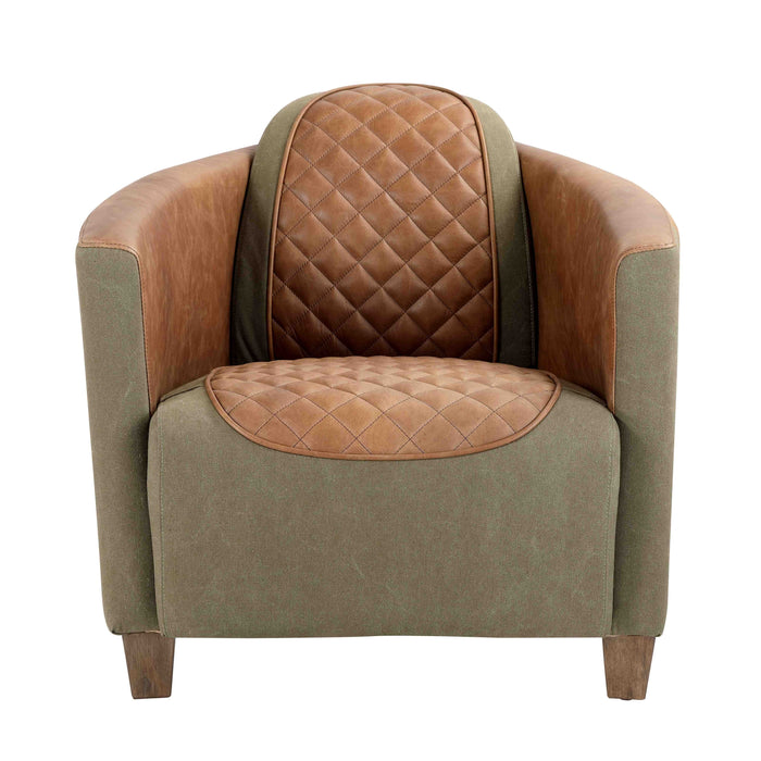 Vincent Rocket Aniline Vintage Leather & Canvas Tub Chair - The Furniture Mega Store 