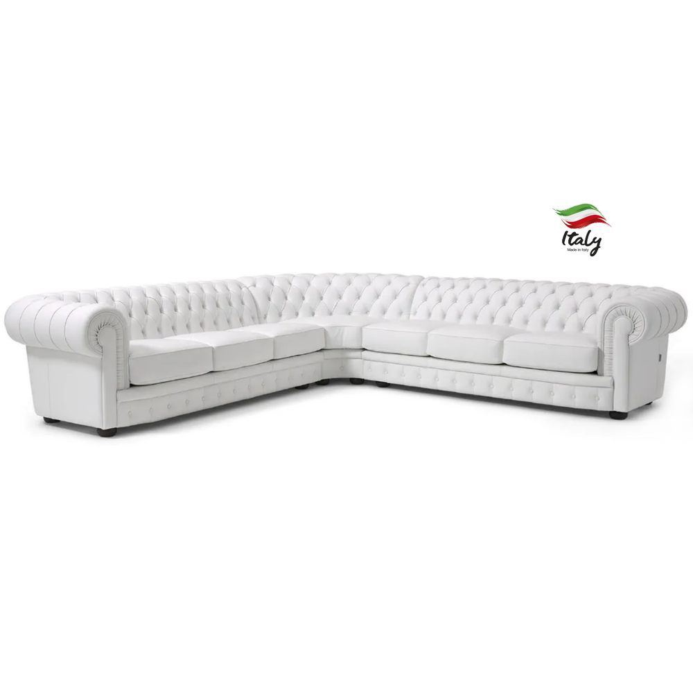 Victoria Italian Leather Corner Chesterfield Sofa - Choice Of Leathers - The Furniture Mega Store 