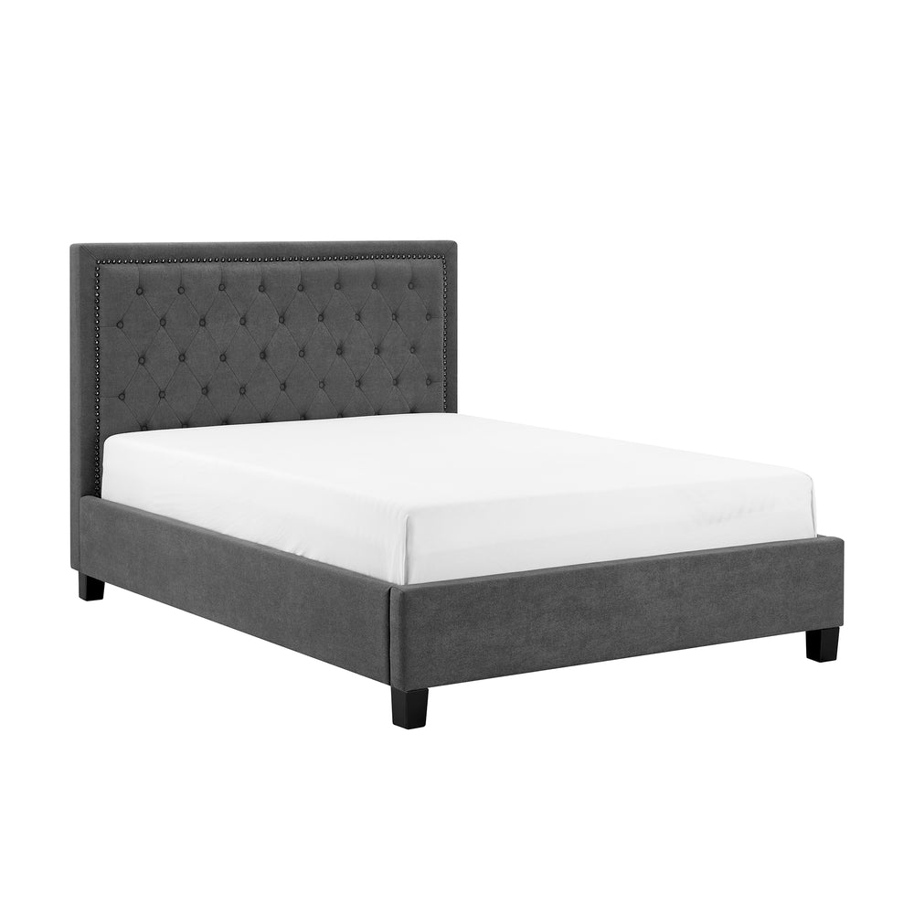 Grove Buttoned 4'6 Double Bed - Dark Grey - The Furniture Mega Store 