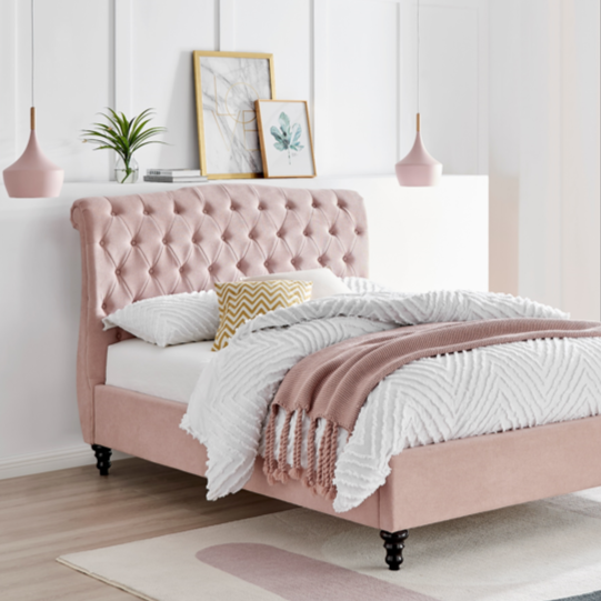 Rosa Fabric 4'6 Double Bed - Pink | The Furniture Mega Store