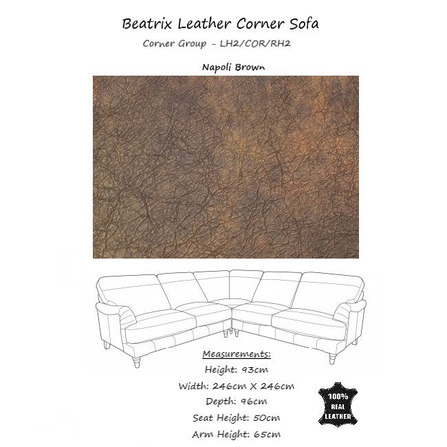 Beatrix Leather Corner Sofa - Choice Of Feet & Leathers - The Furniture Mega Store 