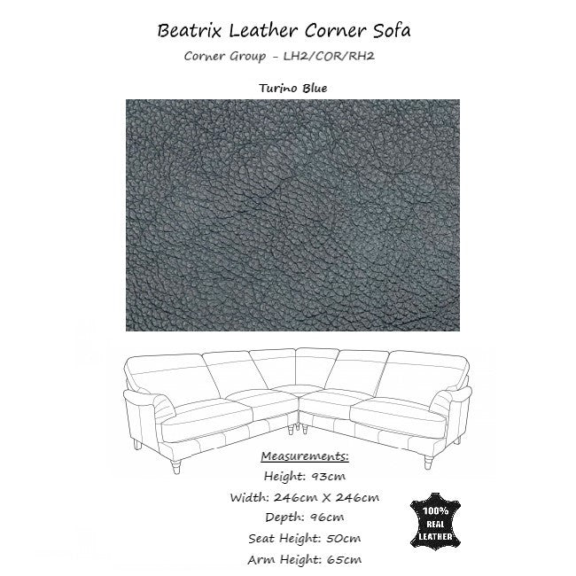 Beatrix Leather Corner Sofa - Choice Of Feet & Leathers - The Furniture Mega Store 