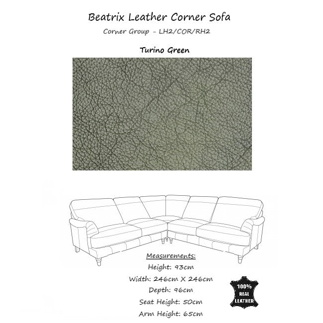 Beatrix Leather Corner Sofa - Choice Of Feet & Leathers - The Furniture Mega Store 