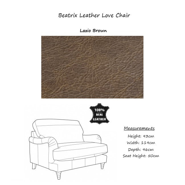 Beatrix Leather Armchair & Love Chair Collection - Choice Of Feet & Leathers - The Furniture Mega Store 