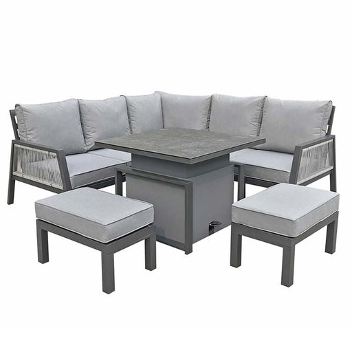 Bettina Corner Sofa + 2 Benches & Dining Table Set - Grey - The Furniture Mega Store 