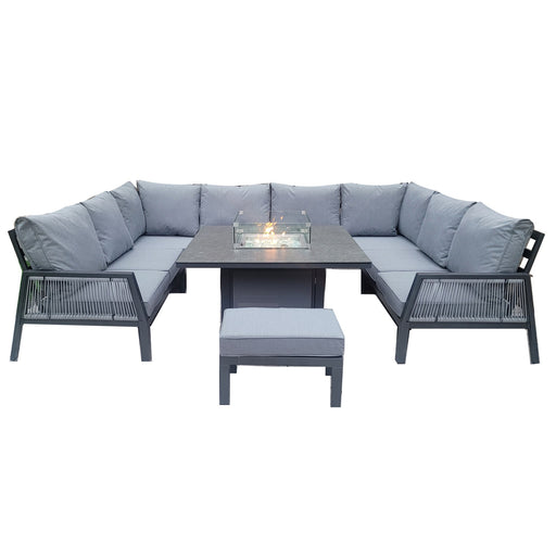 Bettina U Shaped Garden Sofa & Gas Fire Pit Dining Set - Grey - The Furniture Mega Store 