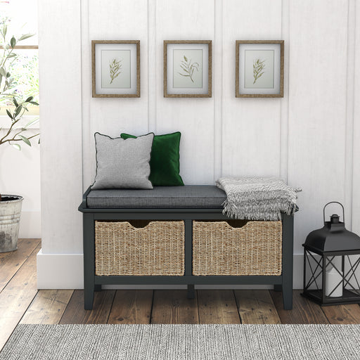 Highgate Charcoal Black Hallway Storage Bench with Baskets - The Furniture Mega Store 